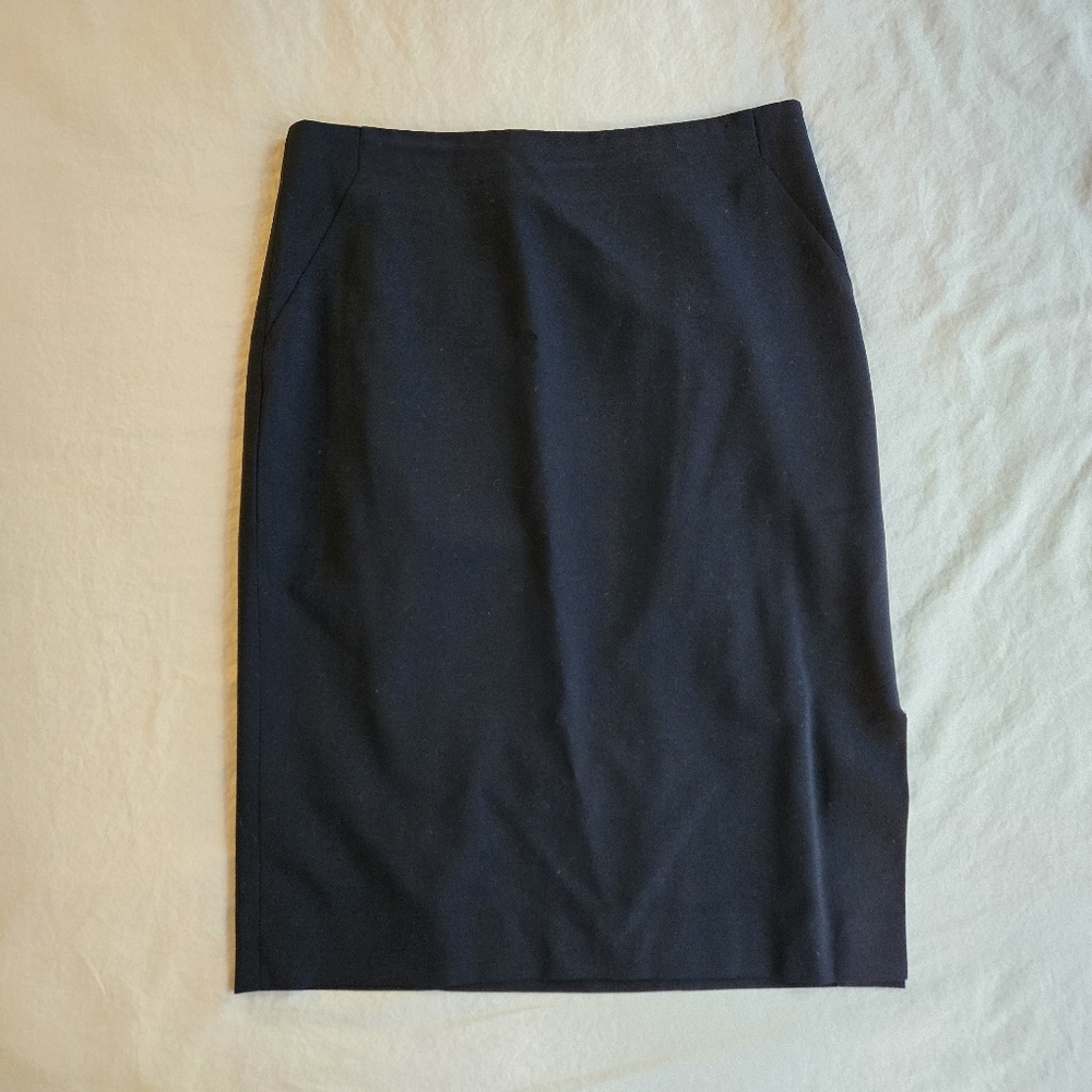 Ann Taylor 2P Sleek Navy Pencil Skirt with Side Slit & Zipper